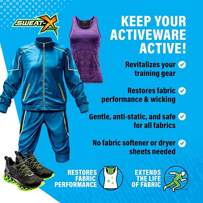 SWEAT X Original Activewear Laundry Detergent Liquid - Natural Washing Detergent for Activewear & Gym Clothes - Non Toxic Laundry Detergent for Sensitive Skin - Concentrated, 45 Loads (4 Bottles)