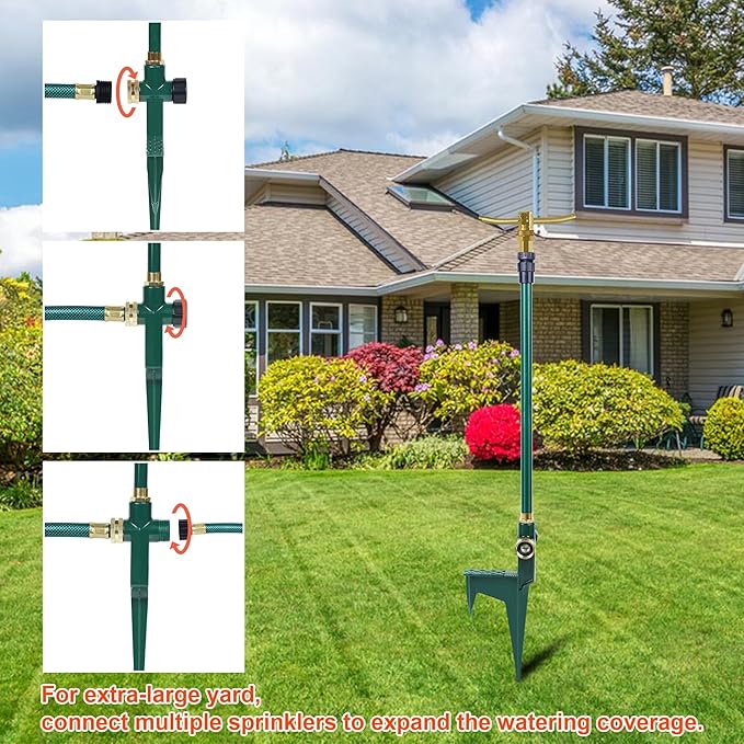 ATDAWN 3-Arm Garden Sprinkler, High-Rise Lawn Sprinkler, 360 Degree Rotation Garden Water Sprinklers, Lawn Irrigation System, Gardening Watering System, Large Area Coverage, Green
