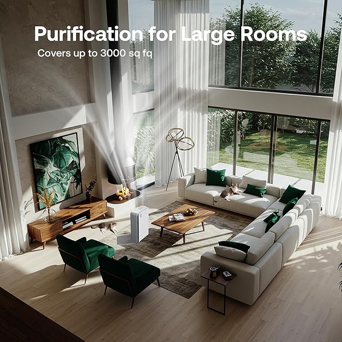 Trucozie Large Pet Air Purifier for Home up to 3000 Ft², Absorbs Floating Cat and Dog Hair, Smart WiFi, 3-in-1 Filter with Anion, Activated Carbon & HEPA for Pet Allergy, Smoke, Dust, Zero Ozone