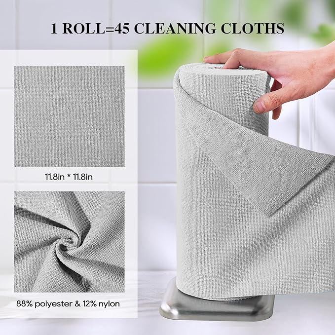 Honova Microfiber Cleaning Cloth Roll-90 Pack, Tear Away Towels，Paper Towel Alternative, 12" x 12"，Reusable, Washable, Scratch Free, Highly Absorbent Dish Rags for Car, Home, Garage or Shop(Pink&Grey)