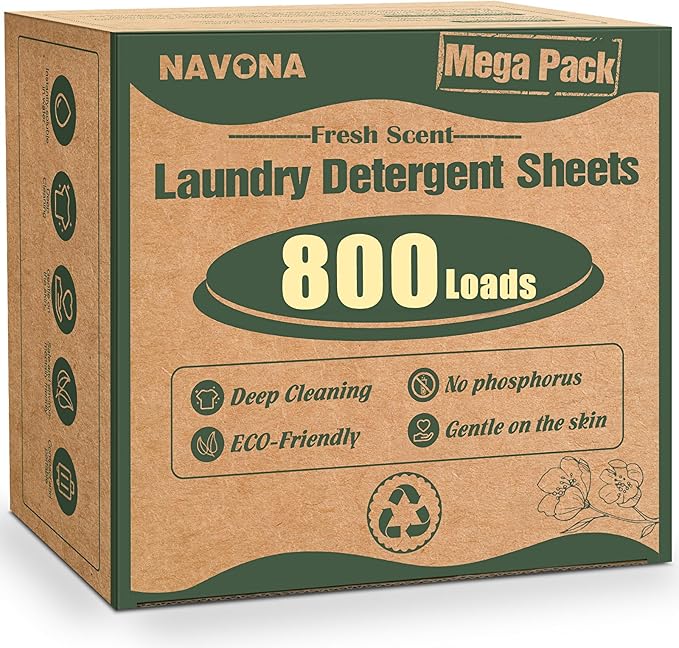 800 Loads Mega Pack Laundry Detergent Sheets, Eco-friendly Laundry Sheets, Powerful Cleaning, Suitable for Homes, Dorms, and Apartments - [Fresh Scent]