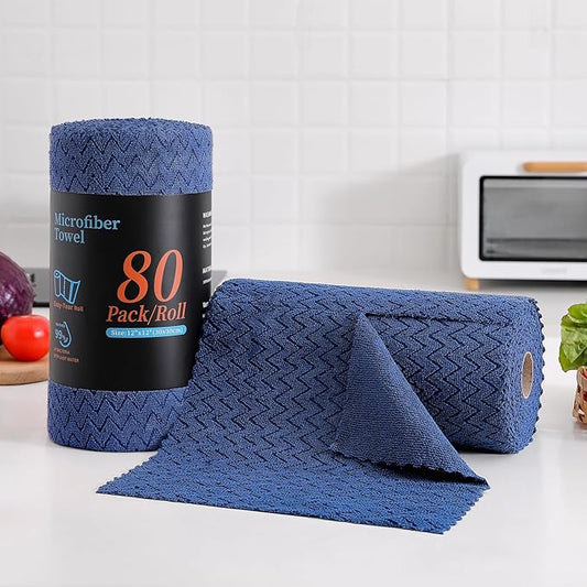 80 Pack Microfiber Cleaning Cloth Roll Reusable Paper Towels 12"x12" Tear Away Cloth,Absorbent Dish Rags for House Kitchen,Wash Cloths,Lint Free Rags for Window Cars Cleaning Supplies