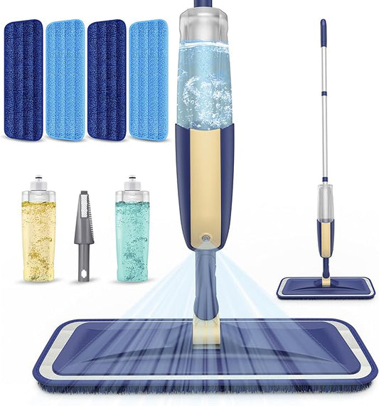 Spray Mops for Floor Cleaning: MEXERRIS Wet Jet Mops for Hardwood Wood Tile Laminate Vinyl - Floor Flat Mop with 4 Washable Pads for Swiffer Powermop & 2 Refillable Bottles Home Commercial Mop