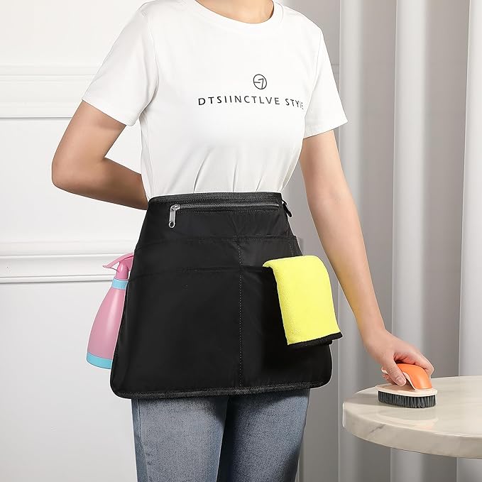 Cleaning Apron Caddy for Women with 6 Pockets, Professional Waterproof Cleaning Supplies for Housekeeping
