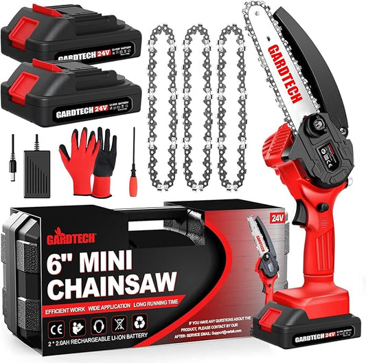 BEST Mini Chainsaw 6 Inch, Gardtech Cordless Portable Electric Chain Saw Handheld Electric Chainsaws with 2025 Upgraded 4 Chains 2 Batteries Good for Olders, DIYer, Gardeners Continuously 2 Hours Work