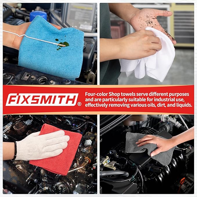 FIXSMITH Shop Towels, Microfiber Cleaning Cloth Bulk, 200 Pack Microfiber Towels for Cars, All-Purpose Absorbent Cleaning Rags, Dust Cloth for Automotive, Mechanic, Garage, Bar, 11.5 x 11.5 inch