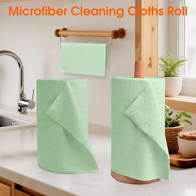Microfiber Cleaning Cloth Roll - 100 Pack Tear Away Microfiber Paper Towels, Reusable, Washable, Scratch-Free, Kitchen Towels for Car, Home, Kitchen, Glass, Dishes(Bean Green)