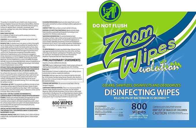 Zoom Evolution Multi-Purpose Antibacterial Wipes, 3,200 Count – 4 Rolls of 800 Wipes Each, Disinfecting Cleaning & Sanitizing Solution for Home, Kitchen, Gym, Car & Office, Quick-Dry, EPA-Registered