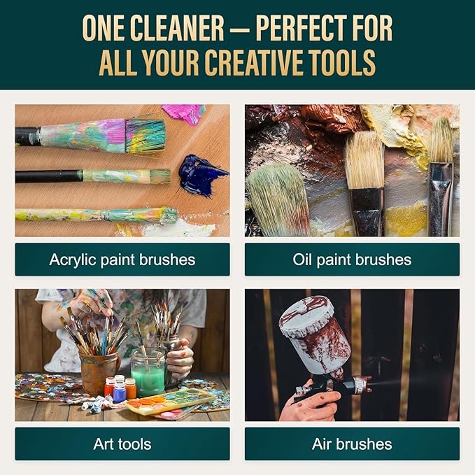 Oil Paint Brush Cleaner and Restorer - Paintbrush Cleaner for Acrylic, Oil, and Glass Paints-Biodegradable, Non-Toxic, Odorless, Eco-Friendly, Quick-Clean Formula Paint Remover (8 Fl Oz)