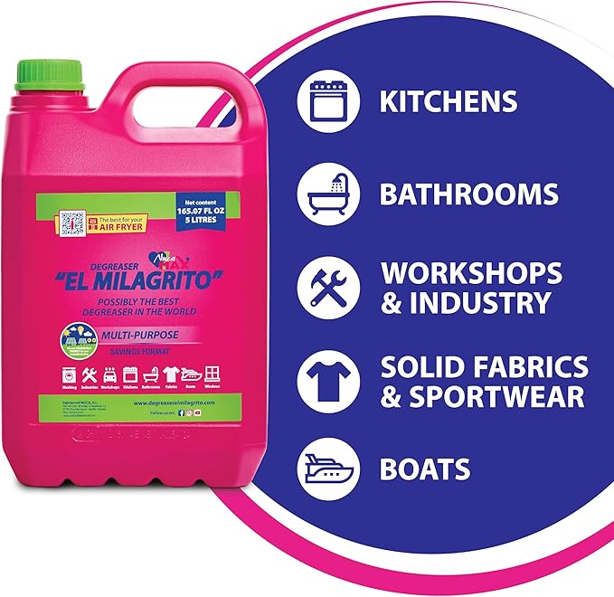 EL MILAGRITO Heavy Duty Multi-Purpose Degreaser & Stain Remover, (1.32 Gallon) 165.07 Fl Oz, Best Cleaner for Kitchen, Bathroom, Fabrics, Boats, Industrial .More than 100 surfaces.