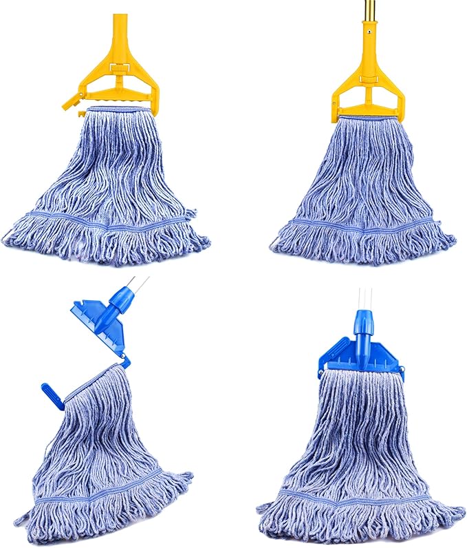 String Mop Heads Replacement Heavy Duty Commercial Grade Blue Cotton Looped End Wet Industrial Cleaning Mop Head Refills (1, Large)
