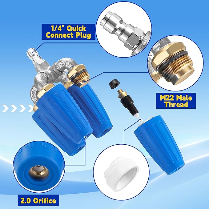 4-in-1 Turbo Nozzle Pressure Washer, Quadruple Turbo Nozzle for Power Washer, 360° Rotating Turbo Nozzle Tip with 1/4" Quick Connect, 2.0 Orifice, 4000 PSI, 4-6 GPM
