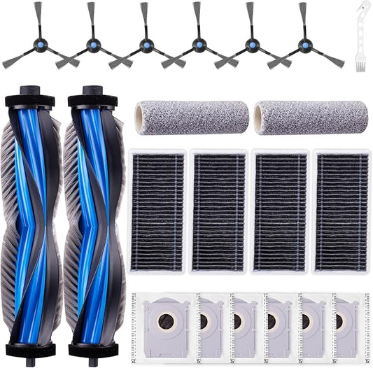 21 Pack Accessories Kit for ECOVACS DEEBOT X8 PRO OMNI / X8 OMNI Robot Vacuum, Replacement Parts 2 Anti Tangle Main Brush 2 Roller Mop 6 Dust Bags 6 Sidebrush 4 Filter 1 Cleaning Brush