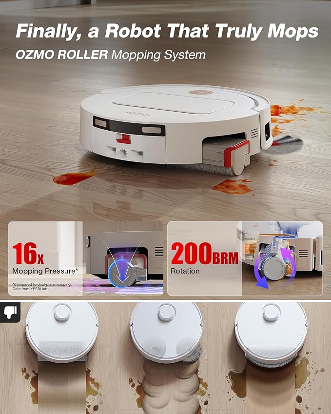 Yeedi M14 Plus Robot Vacuum and Mop with All-in-One Station, 18000Pa, OZMO Roller Instant Self-Washing Mopping, 167℉ Hot Water Mop Washing & Self-Drying, ZeroTangle 3.0, Self-Emptying, White
