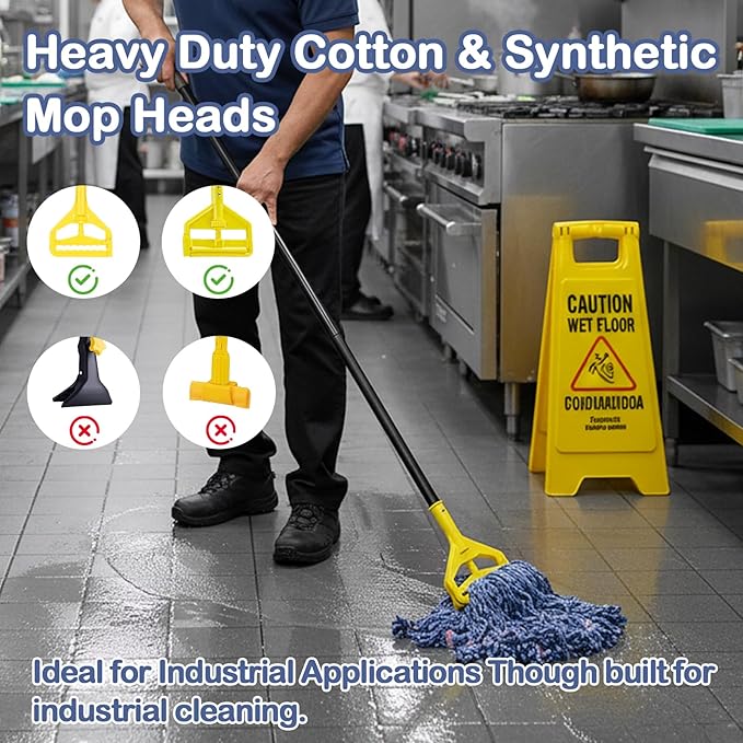 Loop-End Mop Head Replacement, 6 Pack – Commercial & Industrial Mop Heads with 1.25" Headband, Cotton Blend, Machine Washable Blue Mop Refills for Floor Cleaning