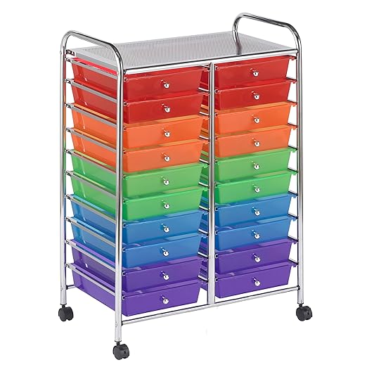 ECR4Kids 20-Drawer Mobile Organizer, Storage Cart, Assorted