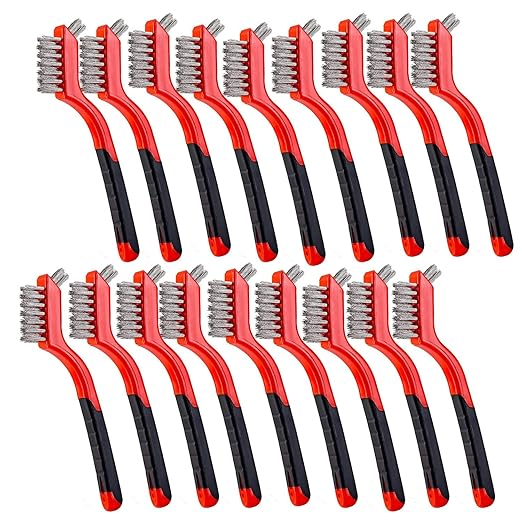24PCS Wire Scratch Brush Set Stainless Steel Metal Brush Soft Grip for Rust, Dirt & Paint Scrubbing with Deep Cleaning (7inch - Stainless Steel Wire)