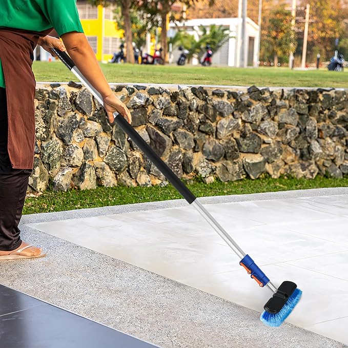 36 FT Exterior House Cleaning Brush Set with 7-30 Foot Telescoping Extension Pole, Soft Scrub Car Wash Brush, Medium Bristle Cleaning Brush and Window Squeegee & Washer