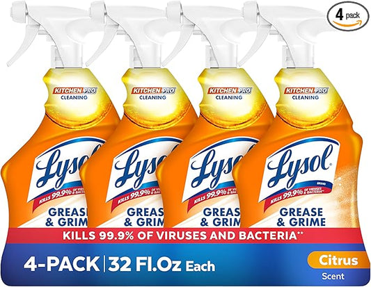 Lysol Pro Kitchen Spray Cleaner and Degreaser, Antibacterial All Purpose Cleaning Spray for Kitchens, Countertops, Ovens, and Appliances, Citrus Scent, 22oz (Pack of 4)