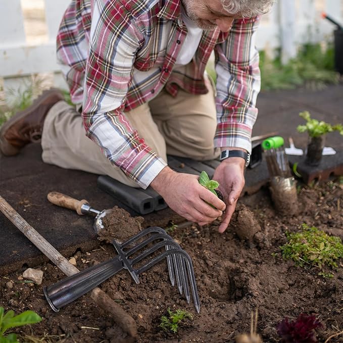 Gadpiparty 4-Tine Heavy Duty Manganese Steel Landscape Rake Head for Lawn and Garden, Metal Hand Rake Tool for Leaf Removal and Soil Loosening, Sturdy Yard Gardening Equipment
