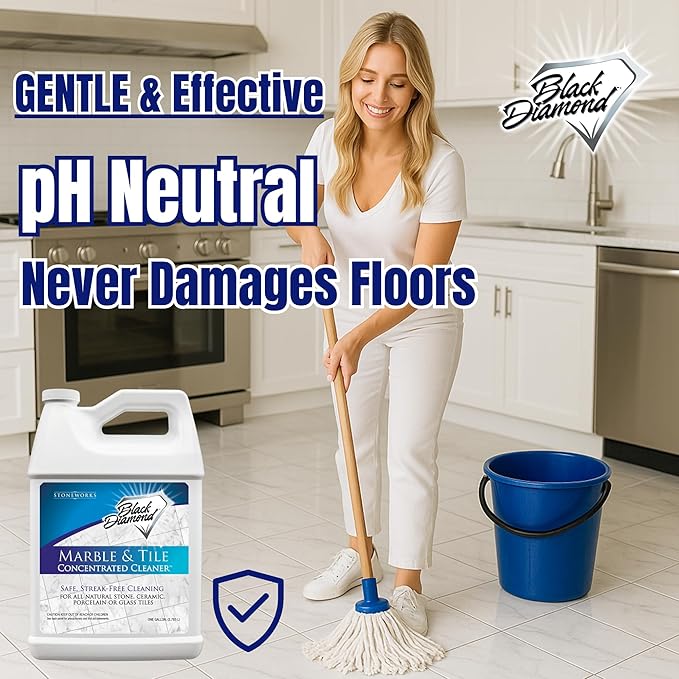 Black Diamond Stoneworks MARBLE & TILE FLOOR CLEANER. Great for Ceramic, Porcelain, Granite, Natural Stone, Vinyl and Brick. No-rinse Concentrate.(4-Gallons)