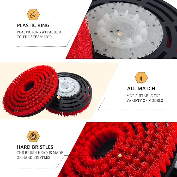 Brush for Shark Steam Mop S7000 S7001 S7020 S7005 S8021 S8001 Replacement Brush Head and Scrub Pad Abrasive Polishing Pad for deep Cleaning Hard Floors Kitchens and bathrooms (4, 2Red 2Gray)