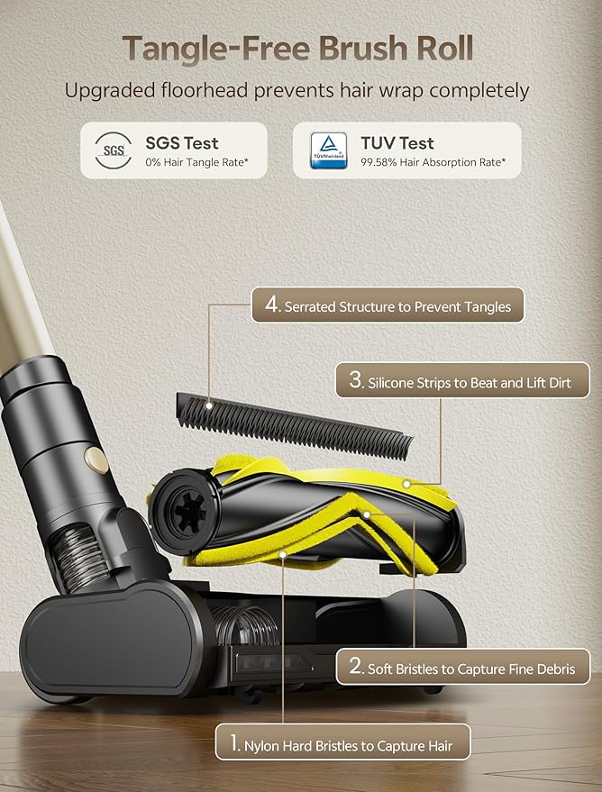 Ultenic Cordless Vacuum Cleaner, 600W 60KPA 65mins Vacuum Cleaners for Home, Cordless Stick Vacuum with Green Light, Self-Standing & 180° Lay-Flat, Anti-Tangled Brush for Floor/Carpet/Pet Hair