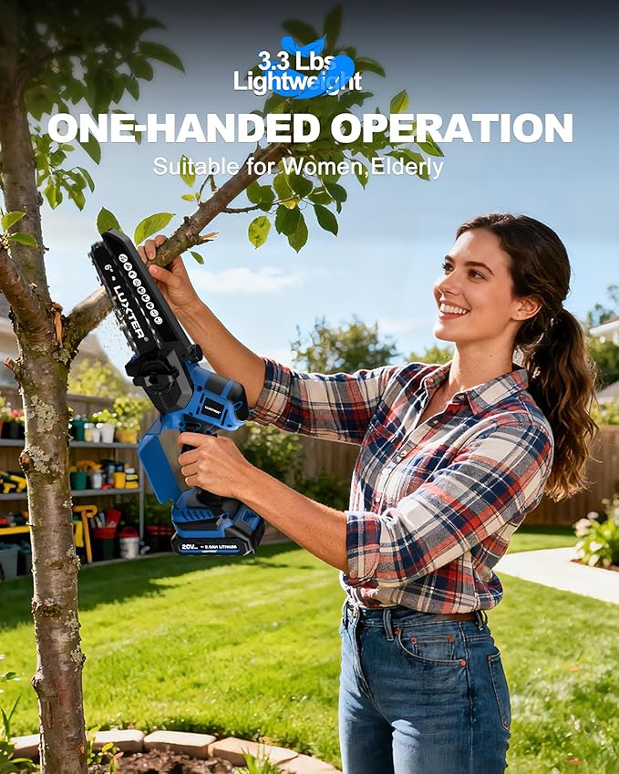 LUXTER Mini Chainsaw Brushless 8 inch & 6 inch Cordless Hand Held Chain Saw 2 x 2.0Ah Battery Small Handheld Saw Lightweight for Trimming & Wood Cutting Gardening Power Tool