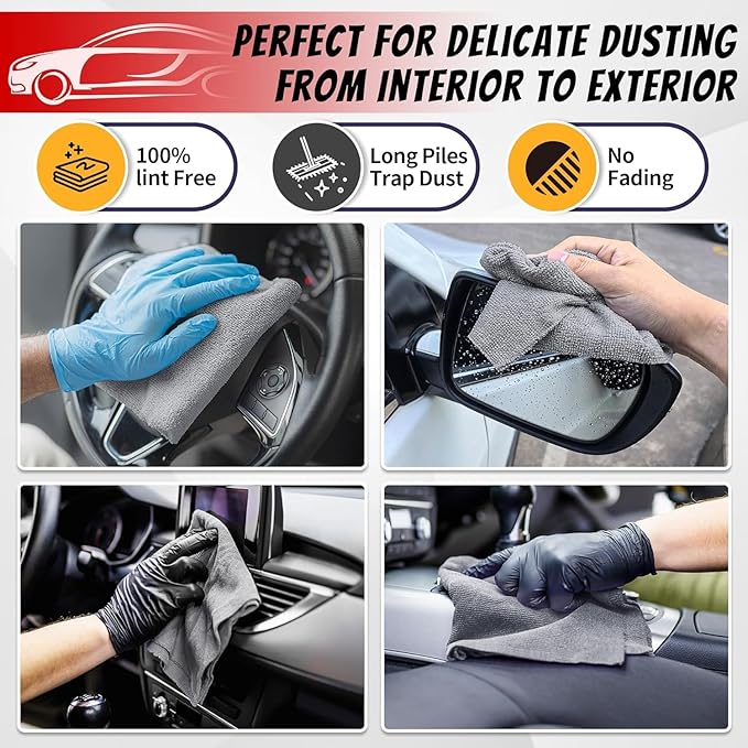 FIXSMITH Microfiber Cleaning Cloth, Shop Towels Bulk, 24 Pack Grey Microfiber Towels for Cars, All-Purpose Absorbent Cleaning Rags, Dust Cloth for Automotive, Mechanic, Garage, Bar, 12 x 11 inch