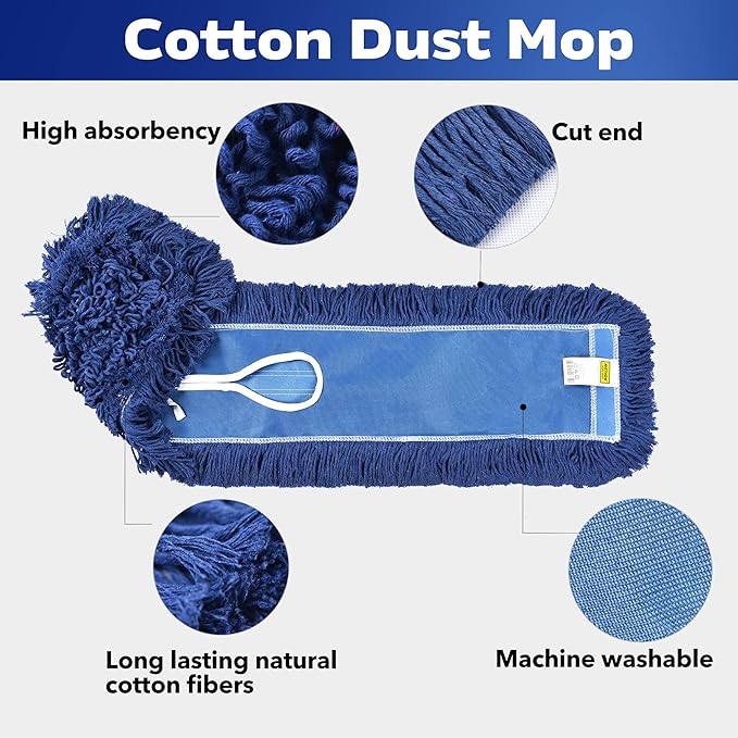 Matthew Cleaning 36'' Industrial Strength Cotton Dust Mop Refill Washable Replacement Heads for Residential & Commercial Use Fit Standard Dust Mop Frames, Hardwood, Laminate, Concrete Floors 6 Pack
