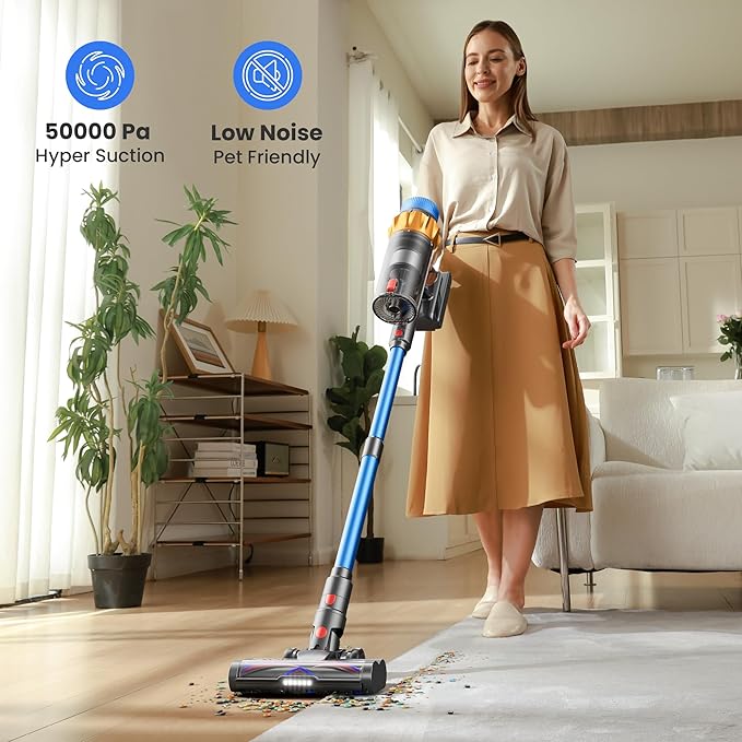 Cordless Vacuum Cleaner, 650W 55KPA 70Mins Vacuum Cleaners for Home, Self-Standing Cordless Stick Vacuum with Anti-Tangle, Lightweight Wireless Vacuum for Hardwood Floor/Carpet/Pet Hair