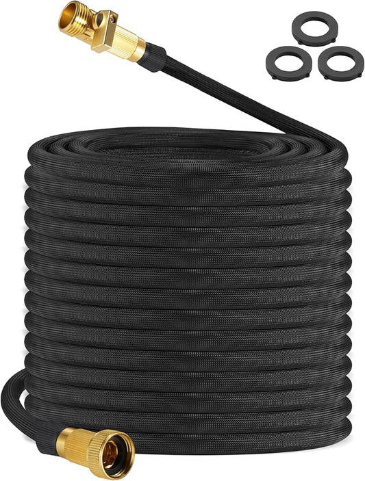 50ft Garden Hose – Lightweight & Flexible Water Hose, Leak-Proof Fabric & Non-Expandable with Shut-Off Valve for Yard, Outdoor Watering, Car Wash & RV