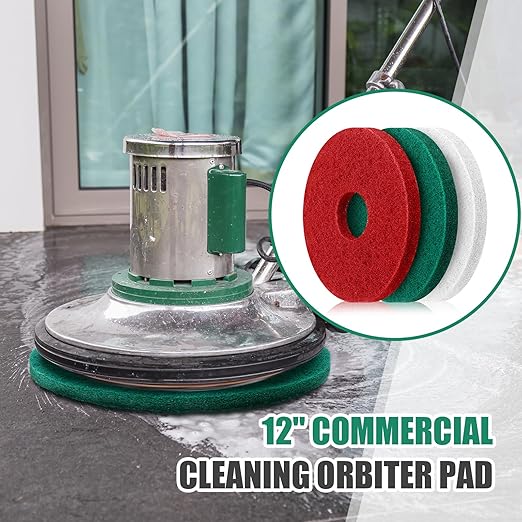 3 Pcs 12" Cleaning Orbiter Pads Commercial Floor Buffer Pads Hardwood Floor Maintenance Scrubber Polisher Cleaning and Stripping for Orbiter Machine (Green,Red,White)