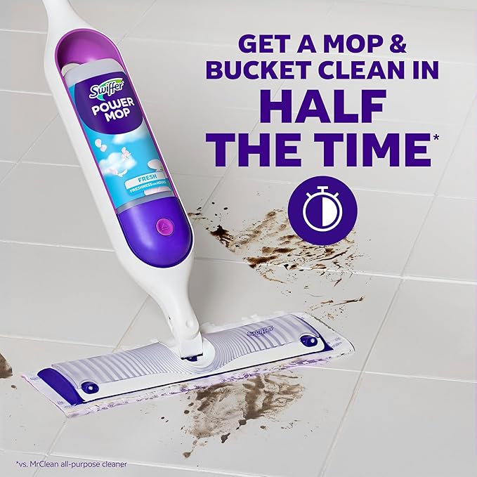 Swiffer PowerMop Multi-Surface Mop Kit for Floor Cleaning, Includes PowerMop, 2 Mopping Pad Refills, 1 Cleaning Solution with Fresh Scent and 2 Batteries