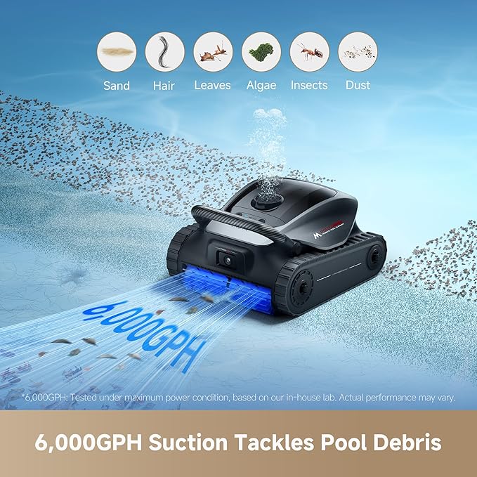 Mova Diver A10 Cordless Robotic Pool Vacuum Cleaner, 6,000GPH Suction, 240min Runtime, Wall Climbing & Double-Pass Waterline Scrubbing, AI-Powered Edge Cleaning & Path Planning, Auto Parking, 8 Modes