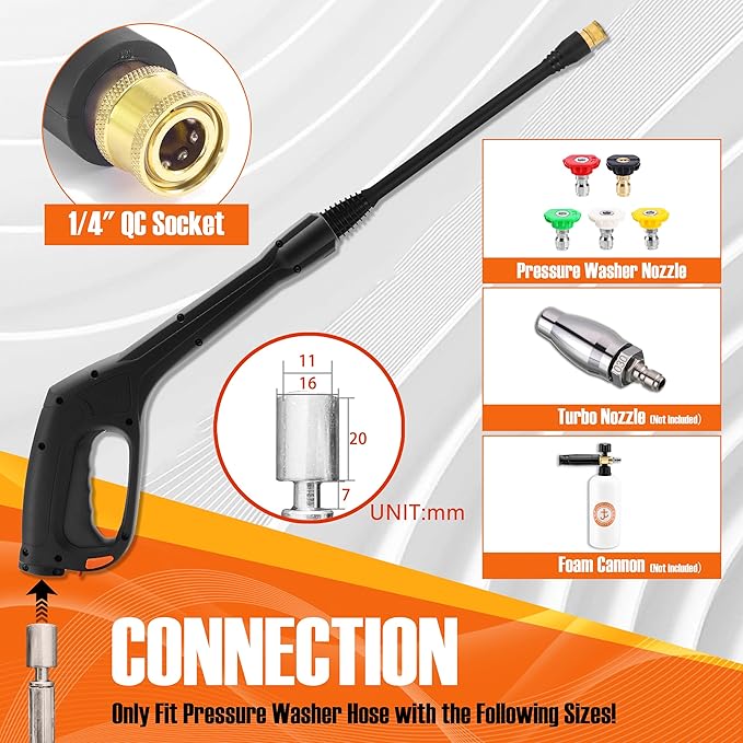JOEJET Pressure Washer Spray Gun with Extension Wand and 5 Nozzle Tips, Compatible with Some Portland Husky Black Decker Ford Pulsar ShopForce Taskforce Powerwasher Power Washer