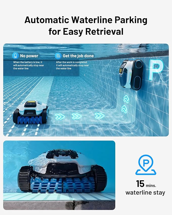 Spino E1 Cordless Robotic Pool Cleaner, 5800 GPH Suction with Triple Brushless Motors, Smart Arc Path, 5 Modes, IPX8 Waterproof, 1600 sq.ft Coverage, Auto Waterline Parking, APP Control