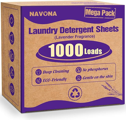 1000 Loads Mega Pack Laundry Detergent Sheets, Eco-friendly Laundry Sheets, Powerful Cleaning, Suitable for Homes, Dorms, and Apartments - [Lavender Fragrance]