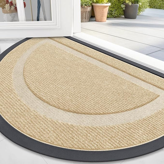 OLANLY Half Circle Door Mat Indoor Outdoor Entrance Welcome, Waterproof All-Season, All-Weather Doormat, Sturdy Natural Rubber, Low Profile, Easy Clean Patio Porch Entryway Mat, 59x23, Beige