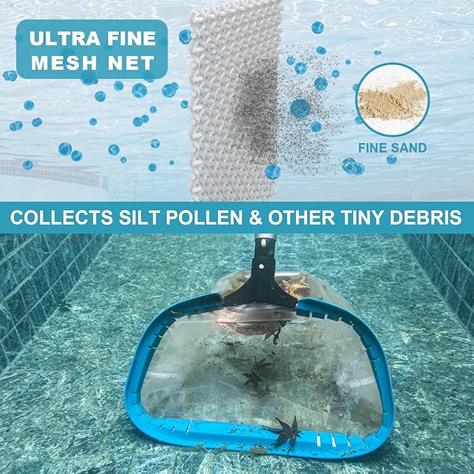14" Pool Pollen Net - Pool Skimmer Net Rake, Strong Aluminum Frame, Ultra Fine Mesh Nets for Cleaning & for Sand, Silt, Leaves, Remove The Finest Debris