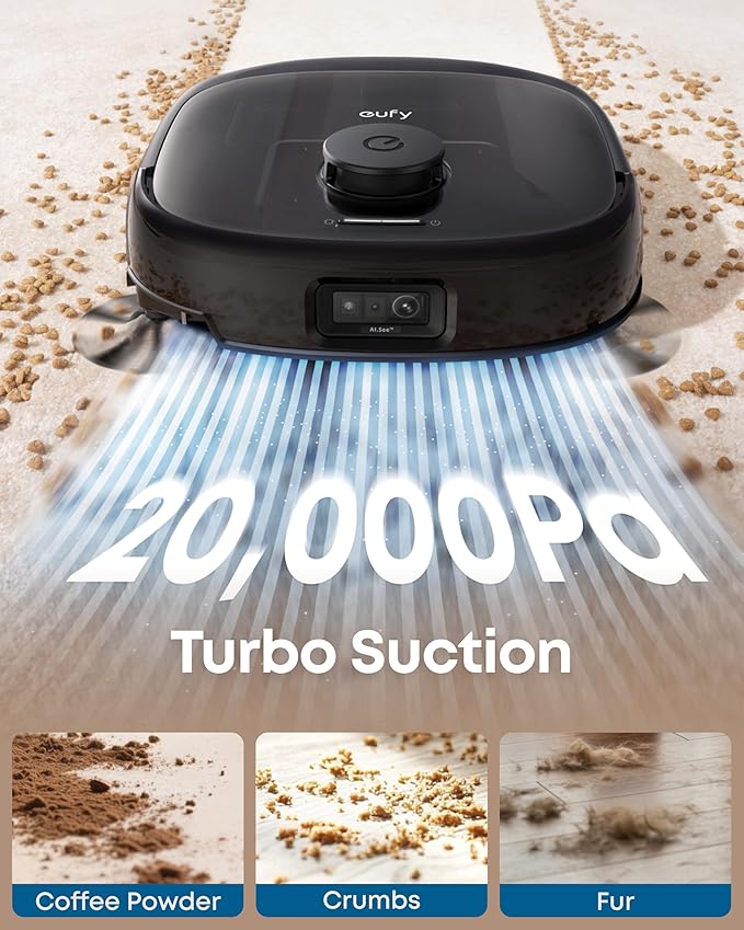 eufy Robot Vacuum E25, 20,000 Pa Turbo Suction,Roller Mop with HydroJet System, All-in-One Robot Vacuum and Mop Combo, Edge-to-Corner Cleaning, Zero-Tangle Design, AI Obstacle Avoidance (Upgraded)