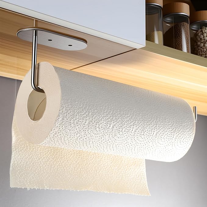 SUNTECH Paper Towel Holder Under Cabinet 2 Packs,12Inch Paper Towel Rack Wall Mount,Self Adhesive or Drilled Paper Towel Holder for Kitchen, Bathroom,Stainless Steel