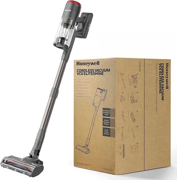 Honeywell Dual Mode Cordless Vacuum Cleaner, Brushless Stick Vacuum Cleaner for Carpet and Hard Floor w/Powerful Suction, Free‑Standing, Anti‑Tangle, 45Mins Runtime, Rechargeable for Home Pet Hair VC6