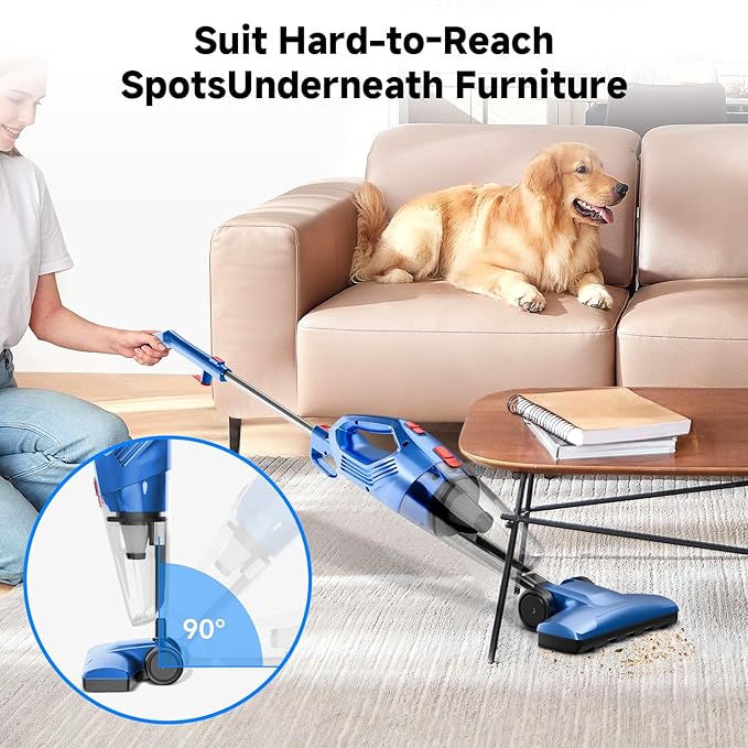 Corded Stick Vacuum Cleaner - Lightweight, Powerful Suction with 450W Motor, 3-in-1 16.4Ft Cord Vacuum Cleaners for Home, Hard Floor, Carpet, Pet Hair Deep Blue