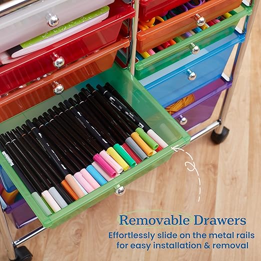 ECR4Kids 12-Drawer Everyday Mobile Organizer, Storage Cart, Assorted