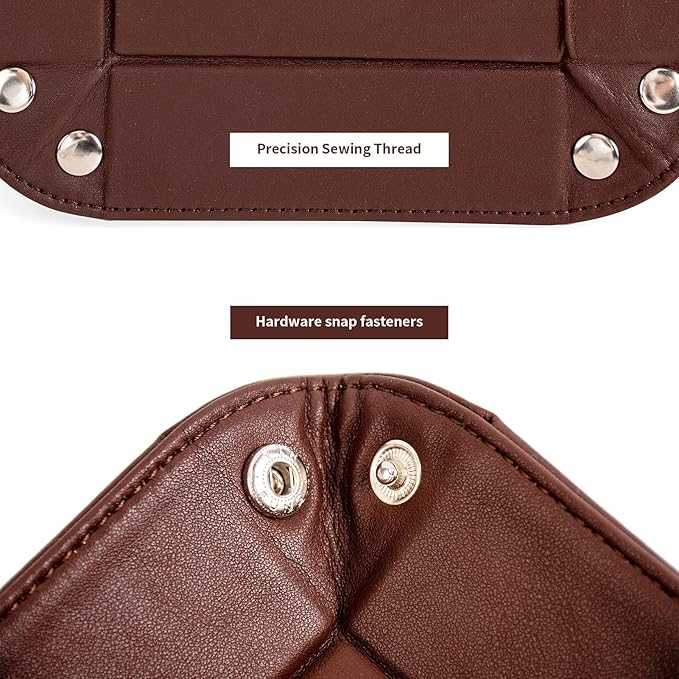 BONNY DODO Valet Tray for Men PU Leather Tray Organizer with Partition, Storage Keys, Watch & Practical Storage for Table Nightstand Living Room Bedroom (Dark Brown-Square)