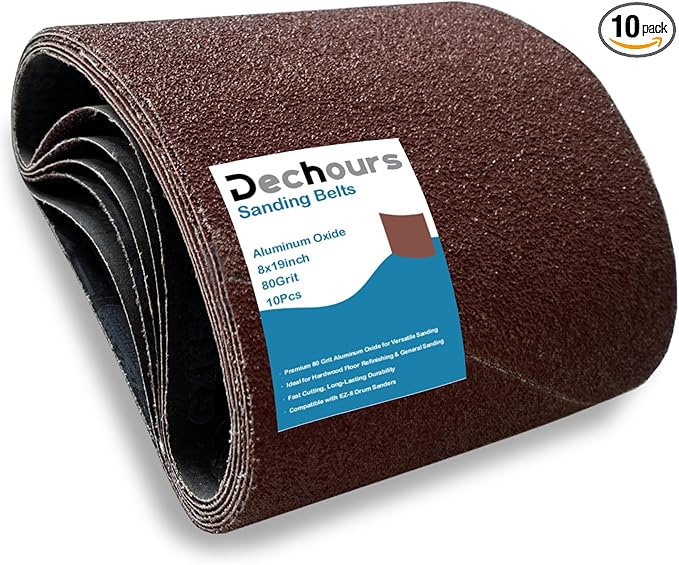 8" x 19" Sanding Belts 80 Grit Sandpaper – 10 Pack Aluminum Oxide for EZ-8 Drum Floor Sander, Durable for Hardwood Floor Refinishing and Woodworking
