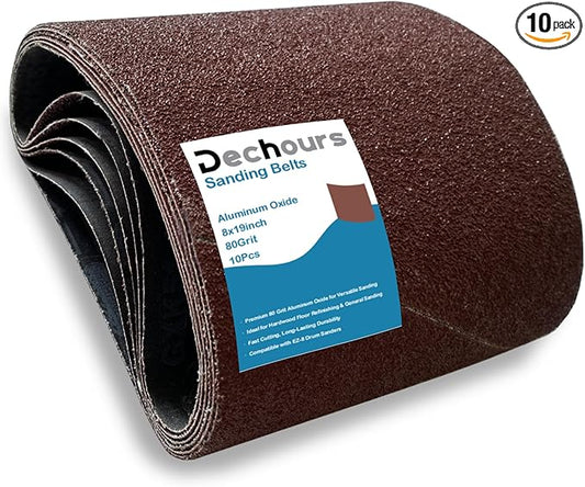 8" x 19" Sanding Belts 80 Grit Sandpaper – 10 Pack Aluminum Oxide for EZ-8 Drum Floor Sander, Durable for Hardwood Floor Refinishing and Woodworking