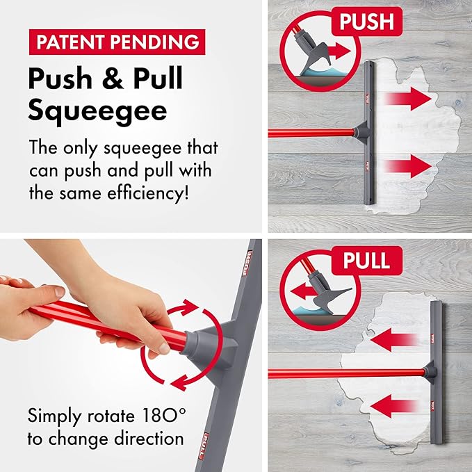 Tyroler Floor Squeegee for Concrete Floors, 17" Heavy Duty Squeegee for Floor, Squeegees Broom for Floors with 55" 4 Part Handle Perfect for Tiles, Marble, Garage, Deck, Patio, Bathroom, Shower