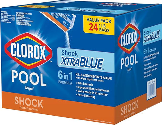 Clorox® Pool&Spa™ Shock XTRABLUE®, Kills Bacteria & Algae in Swimming Pools, Swim-Ready in 15 Minutes, (24-Pack)